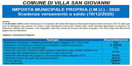 Approvazione aliquote IMU anno 2020 Villa San Giovanni