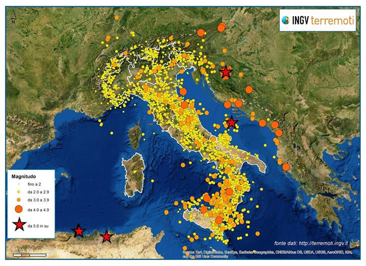 Terremoto: da nord a sud l'Italia trema. Nel 2021 registrate oltre 16000 scosse