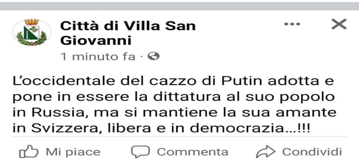 Villa San Giovanni, la pagina Facebook del Comune impazzita. Postate immagini di Anna Tatangelo e accanimenti verso Putin