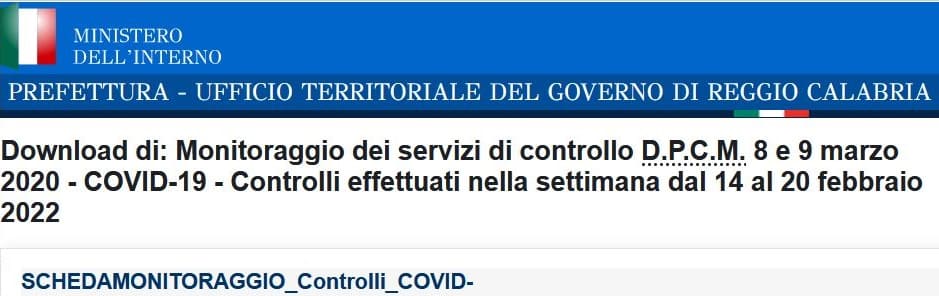 Monitoraggio dei servizi di controllo D.P.C.M. 8 e 9 marzo 2020 - COVID-19 dal 27 marzo al 5 giugno 2020