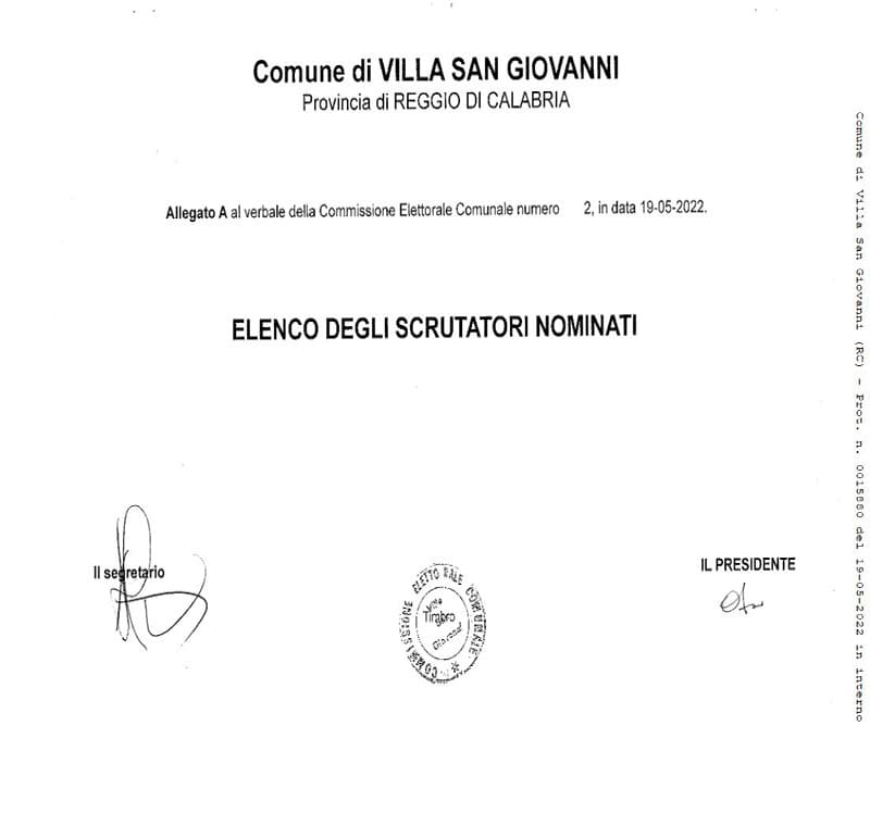 Villa San Giovanni: elenco scrutatori per le elezioni comunali 2022